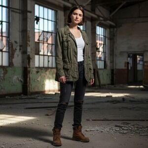 Loft‎ Utility Military Jacket Olive Green Women's PL Cargo Pockets Street Style